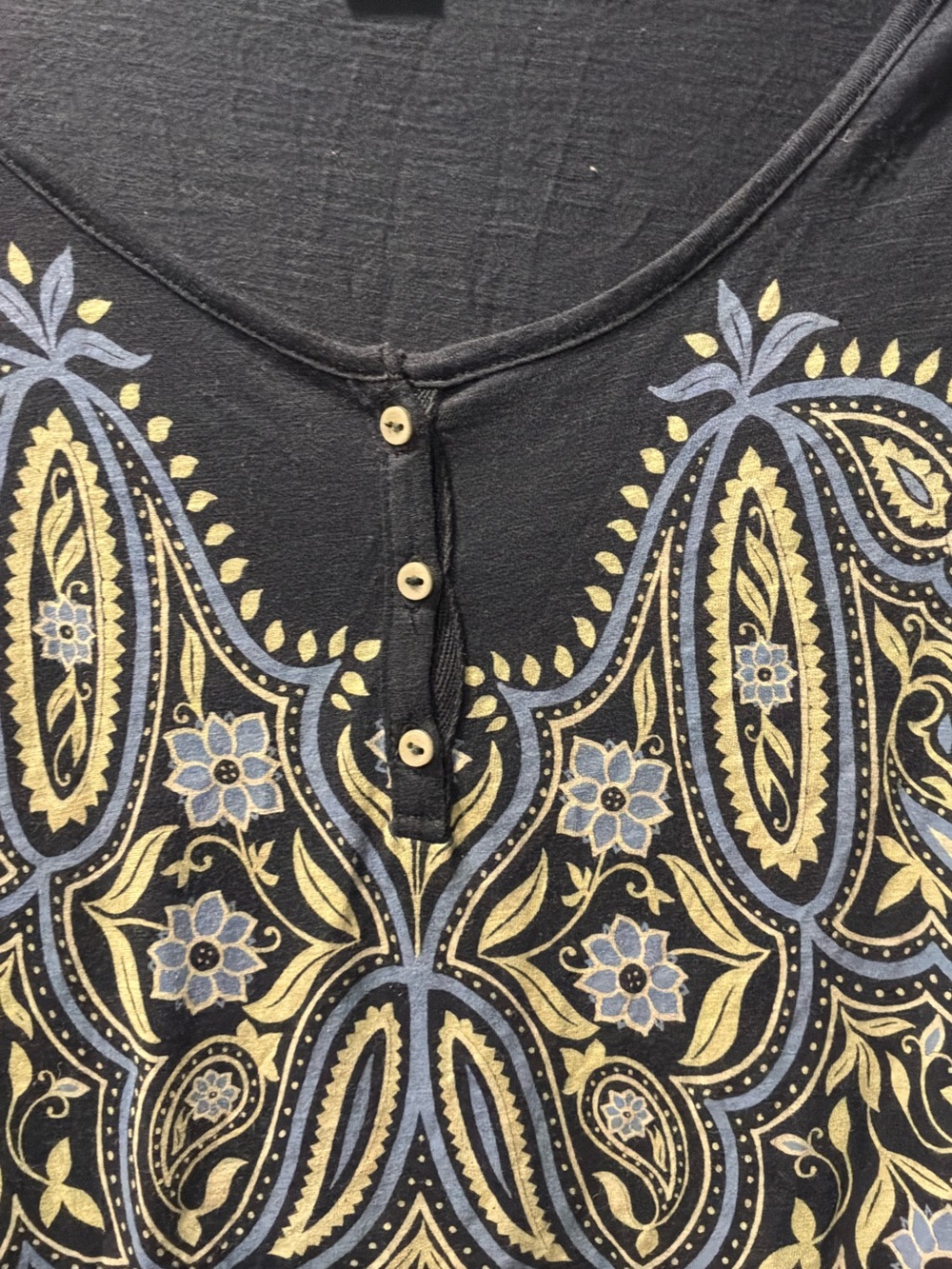 Lucky Brand Black Long Sleeve Henley with Paisley Print - Picture 3 of 5